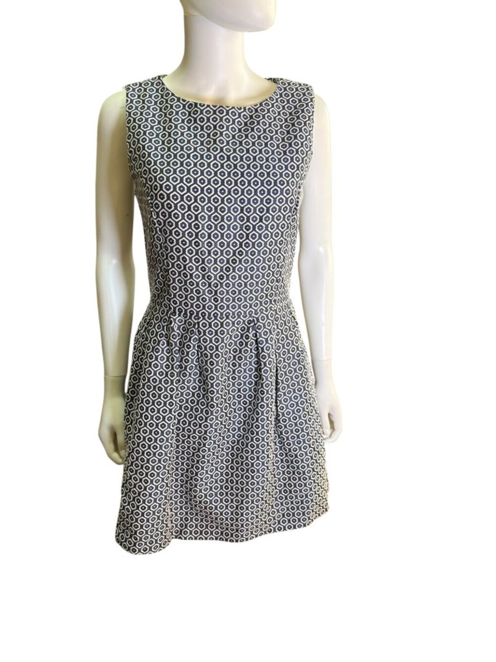 French Connection Navy & White Geometric Print Sleeveless Dress Size M Viscose